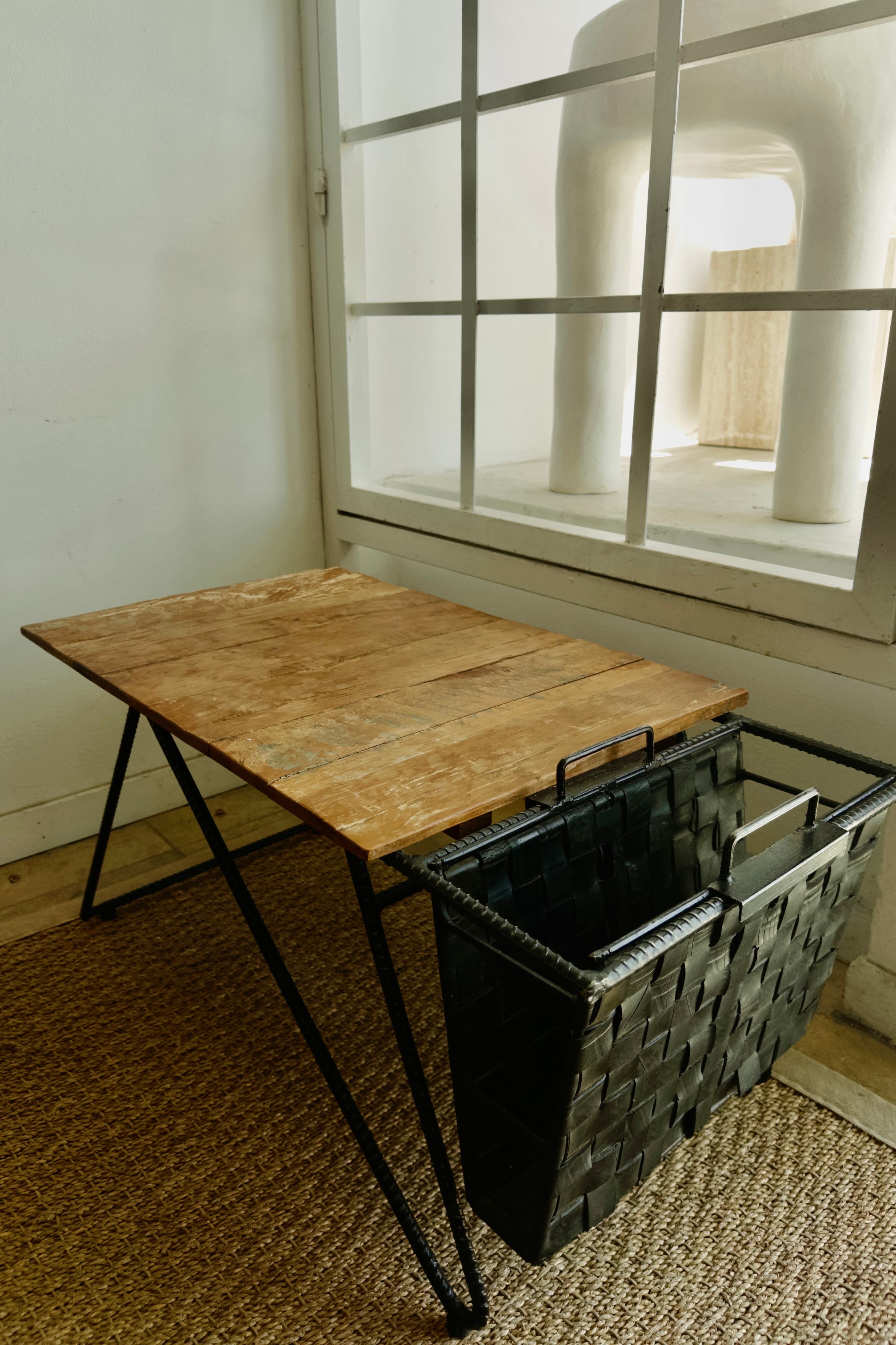 Rare Mid Century Modern Primitive Table w/ Magazine Holder