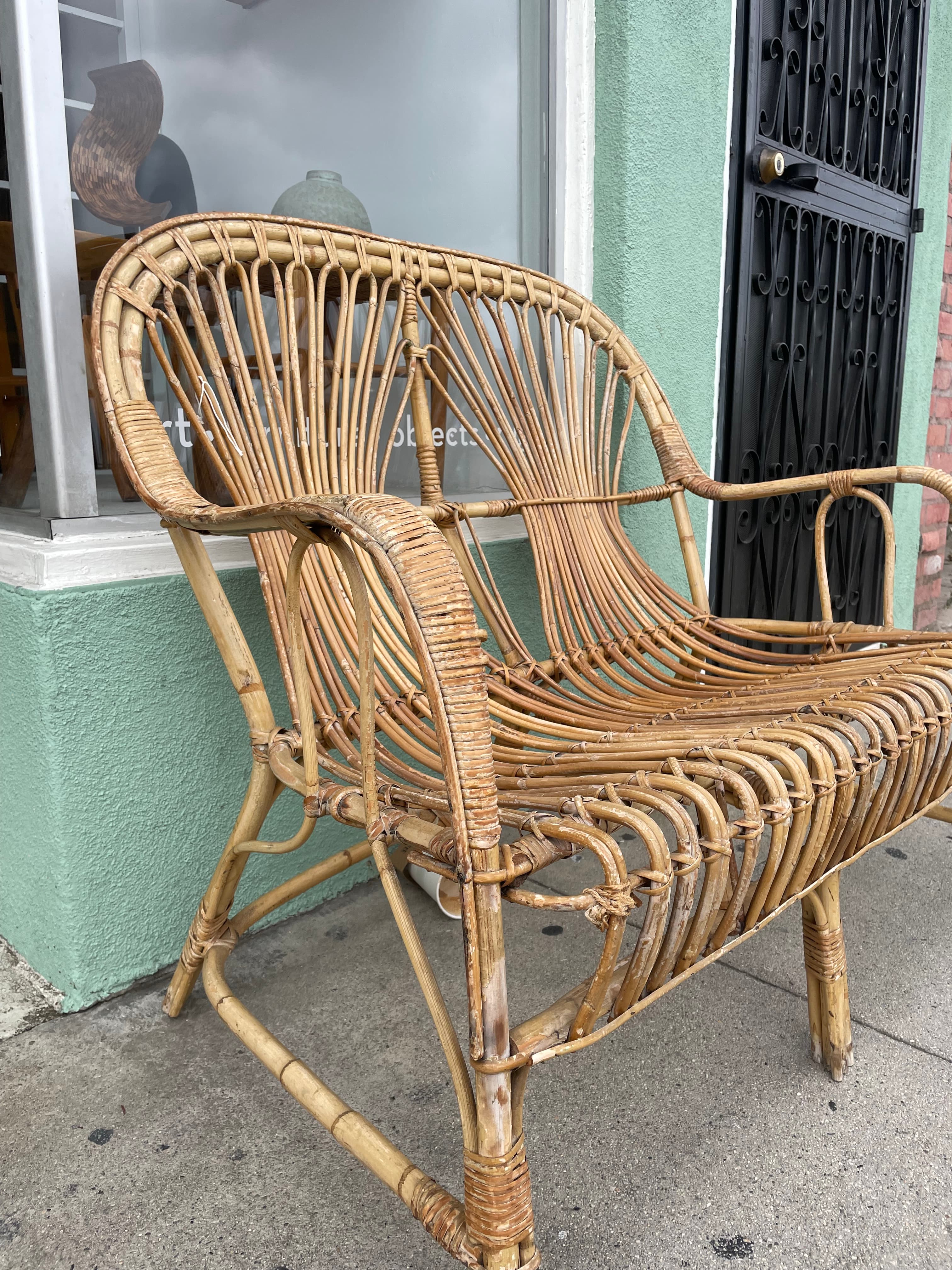 Vintage French Rattan Outdoor Love Seat