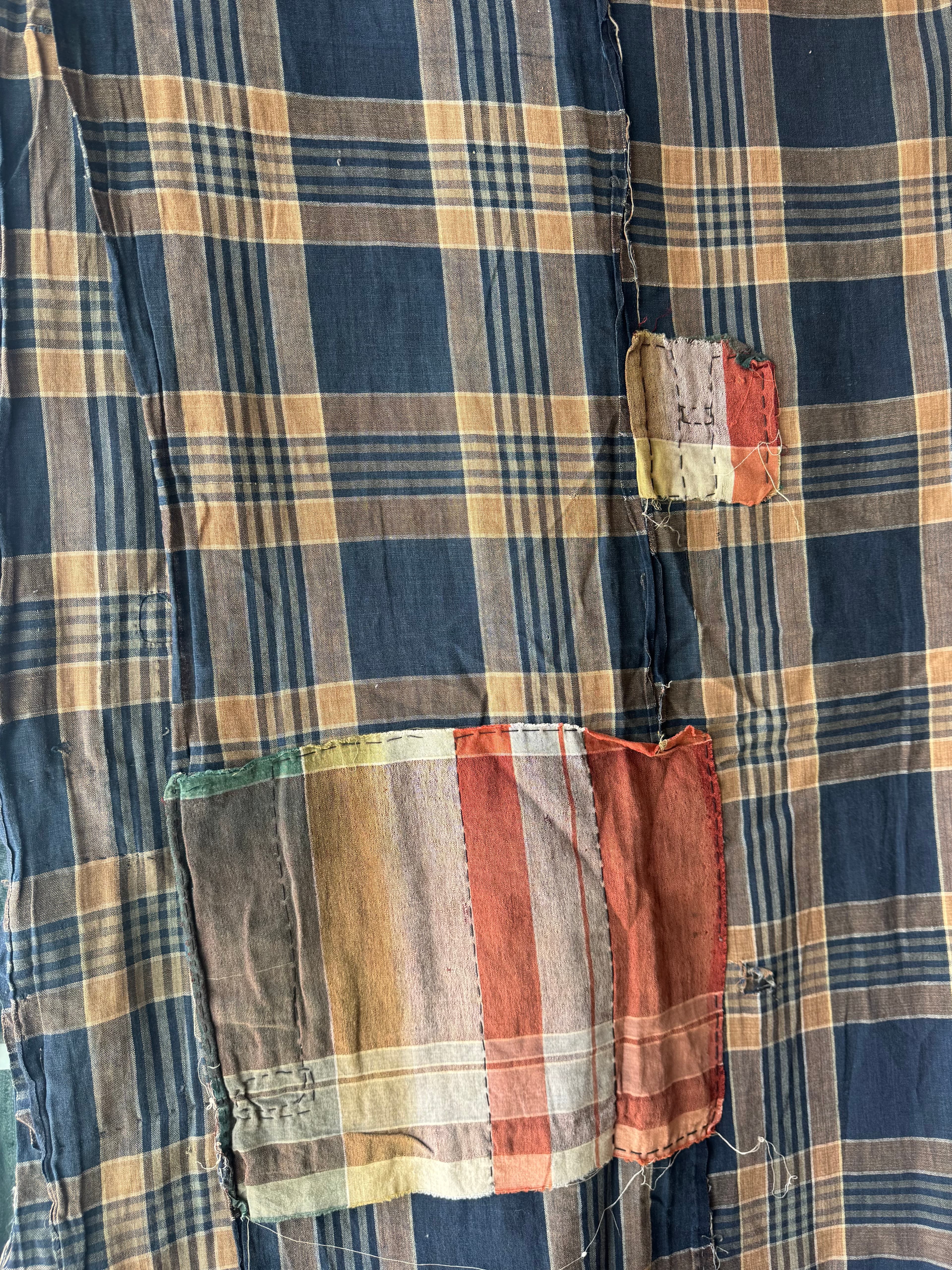 1950's X-Long Japanese Indigo/ Plaid Textile