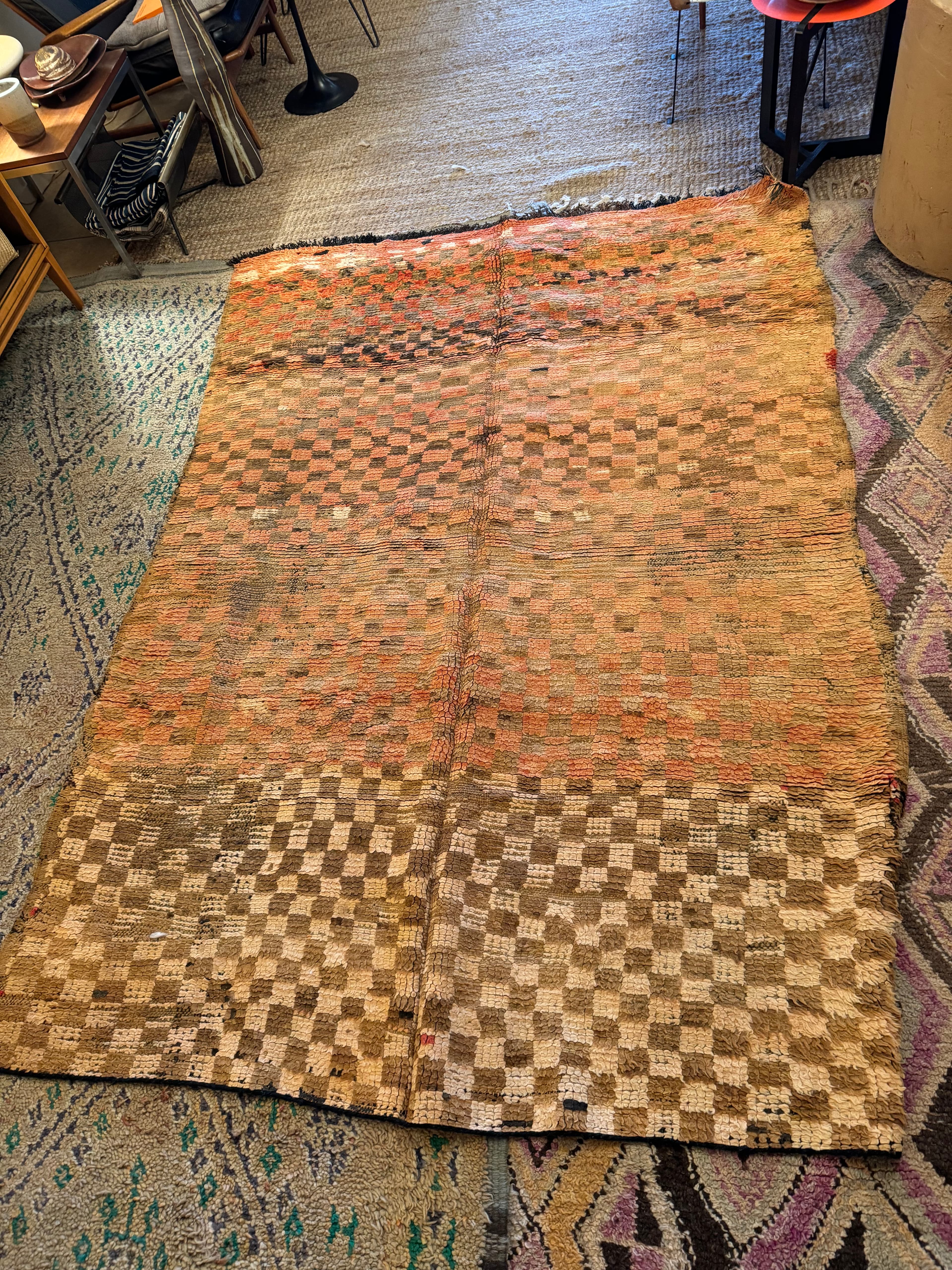 Light Pink and Brown Checkered Boujad Rug