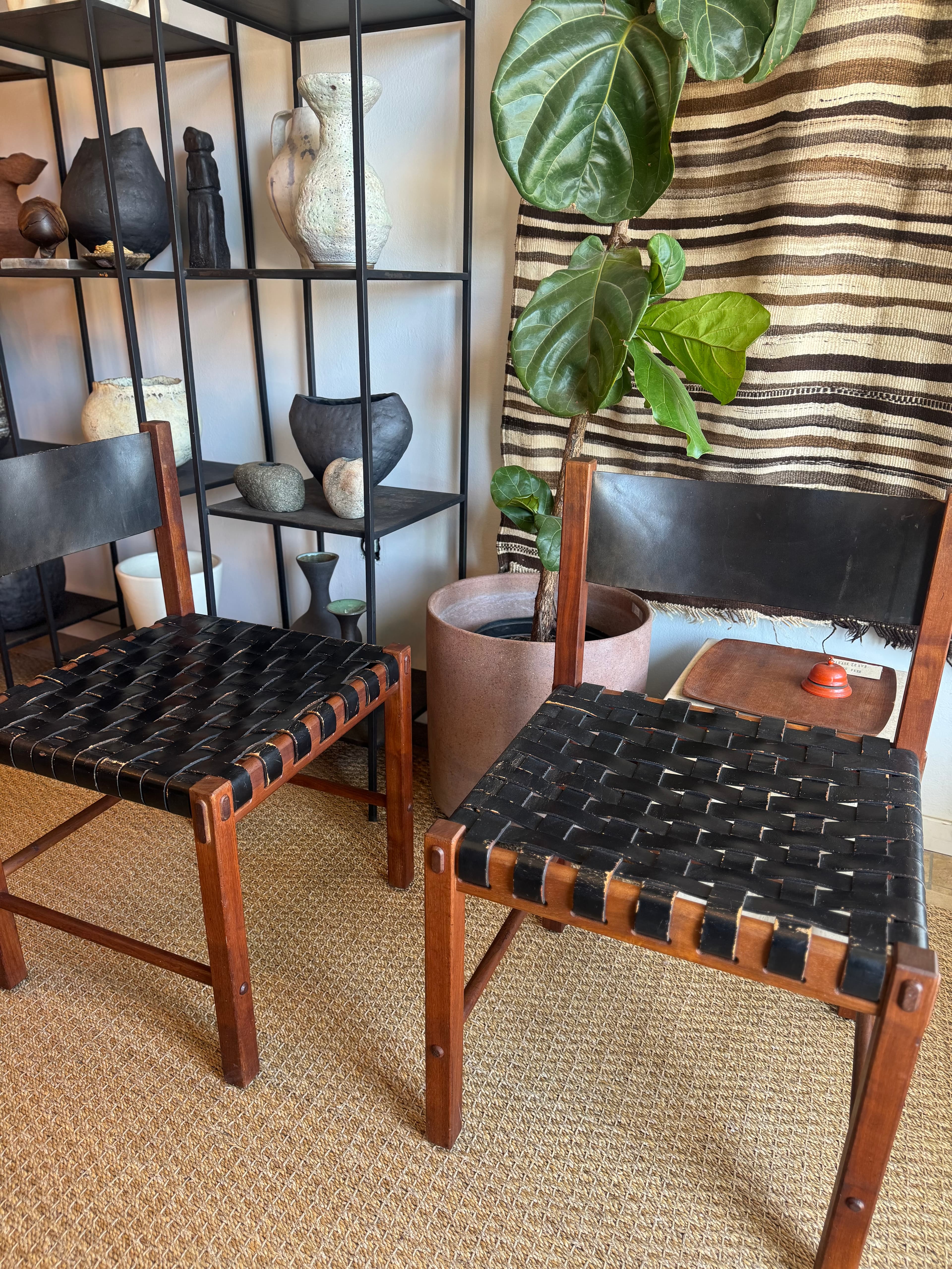 Pair of Leather Woven Chairs by Robert Baron for Glenn of California