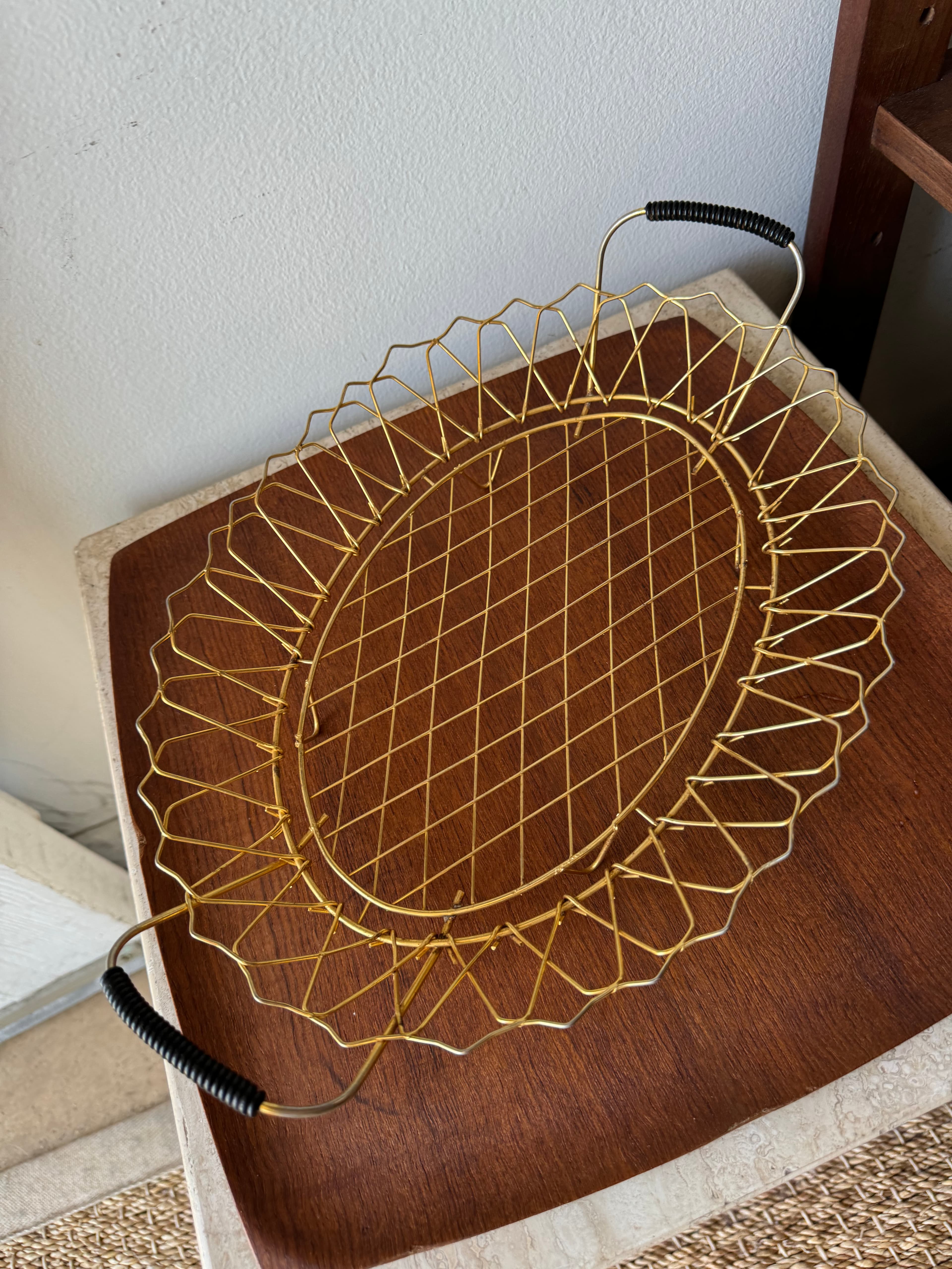 1950's French Gold Metal Fruit Basket