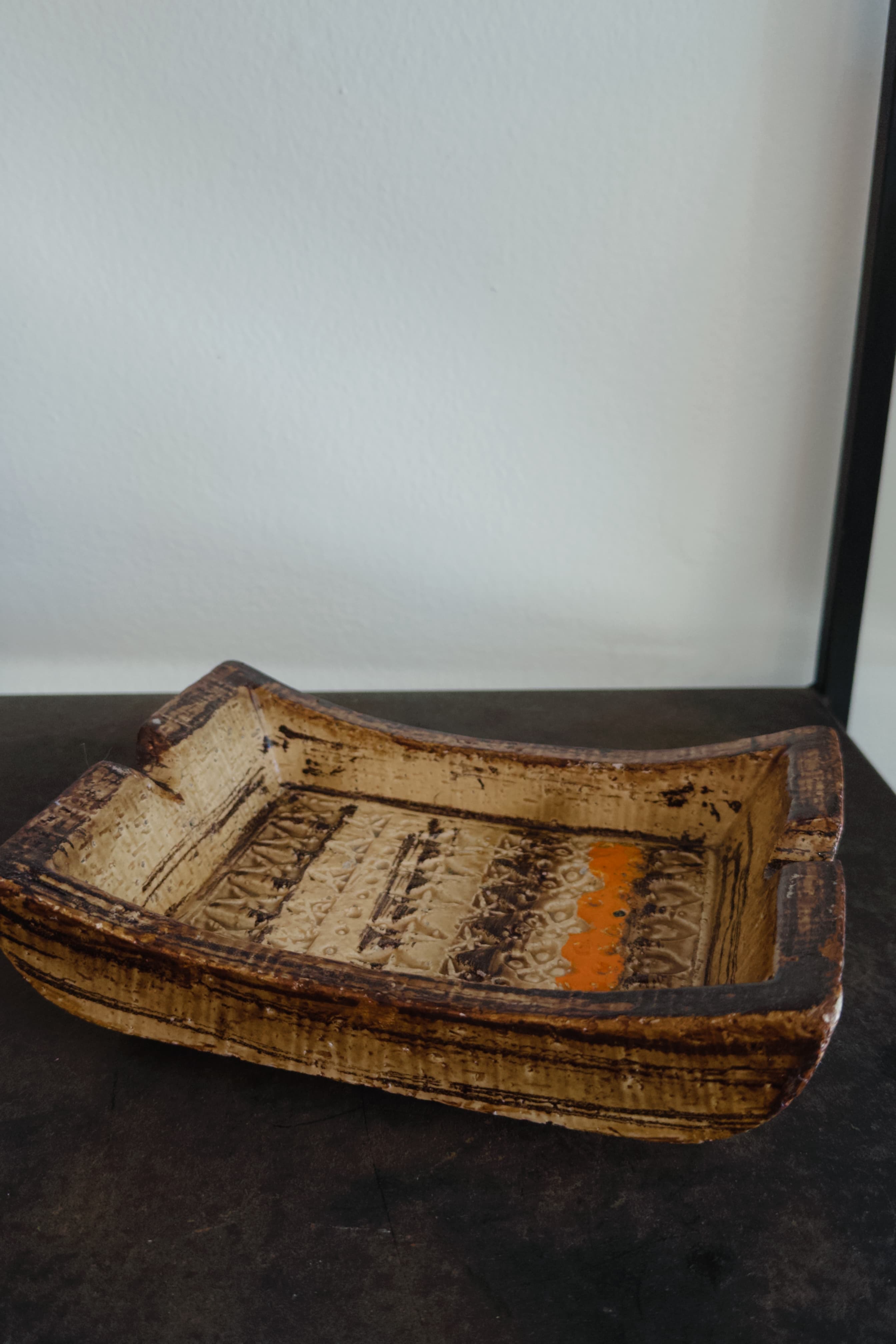 1960's Italian Cream/ Orange Ashtray - Aldo Londi for Bitossi