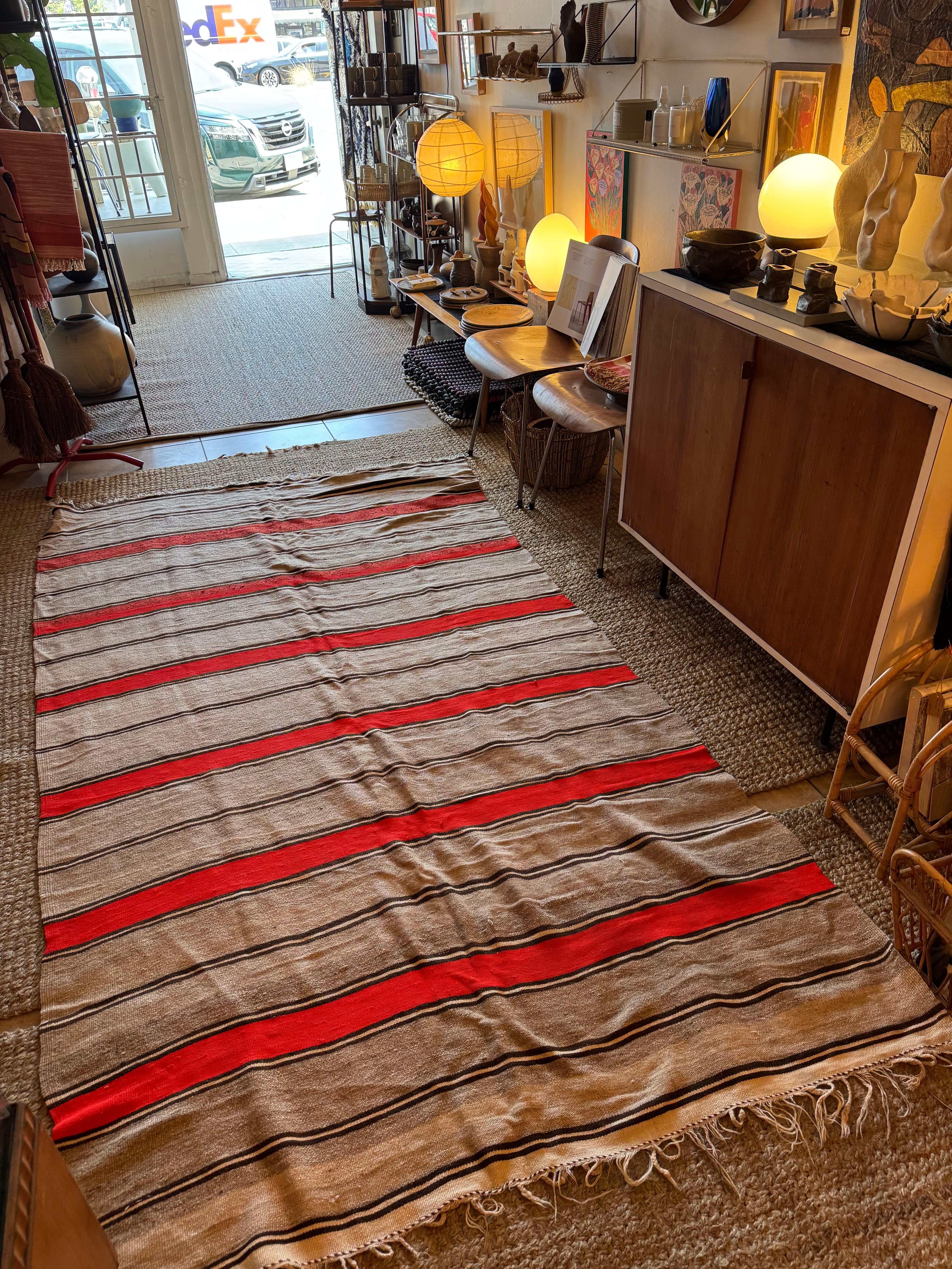 Long 1970's Red Stripe Moroccan Rug/ Blanket