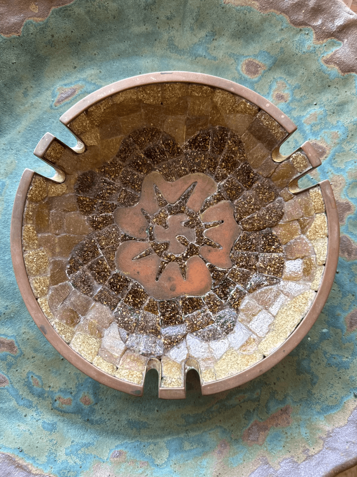 Vintage Brass Mosaic Ashtray