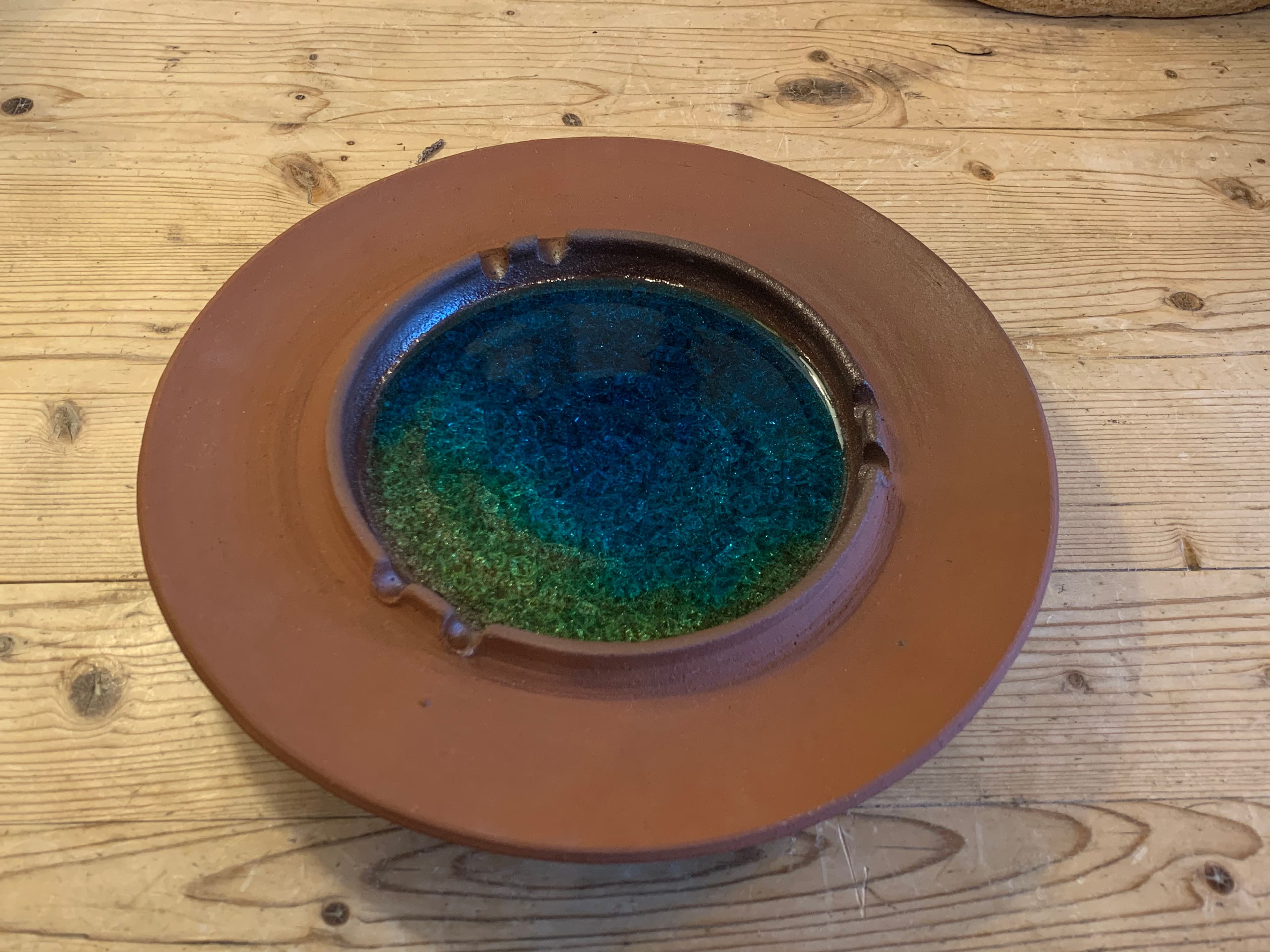 Ceramic Ashtray/ Dish w/ Blue Green Glaze