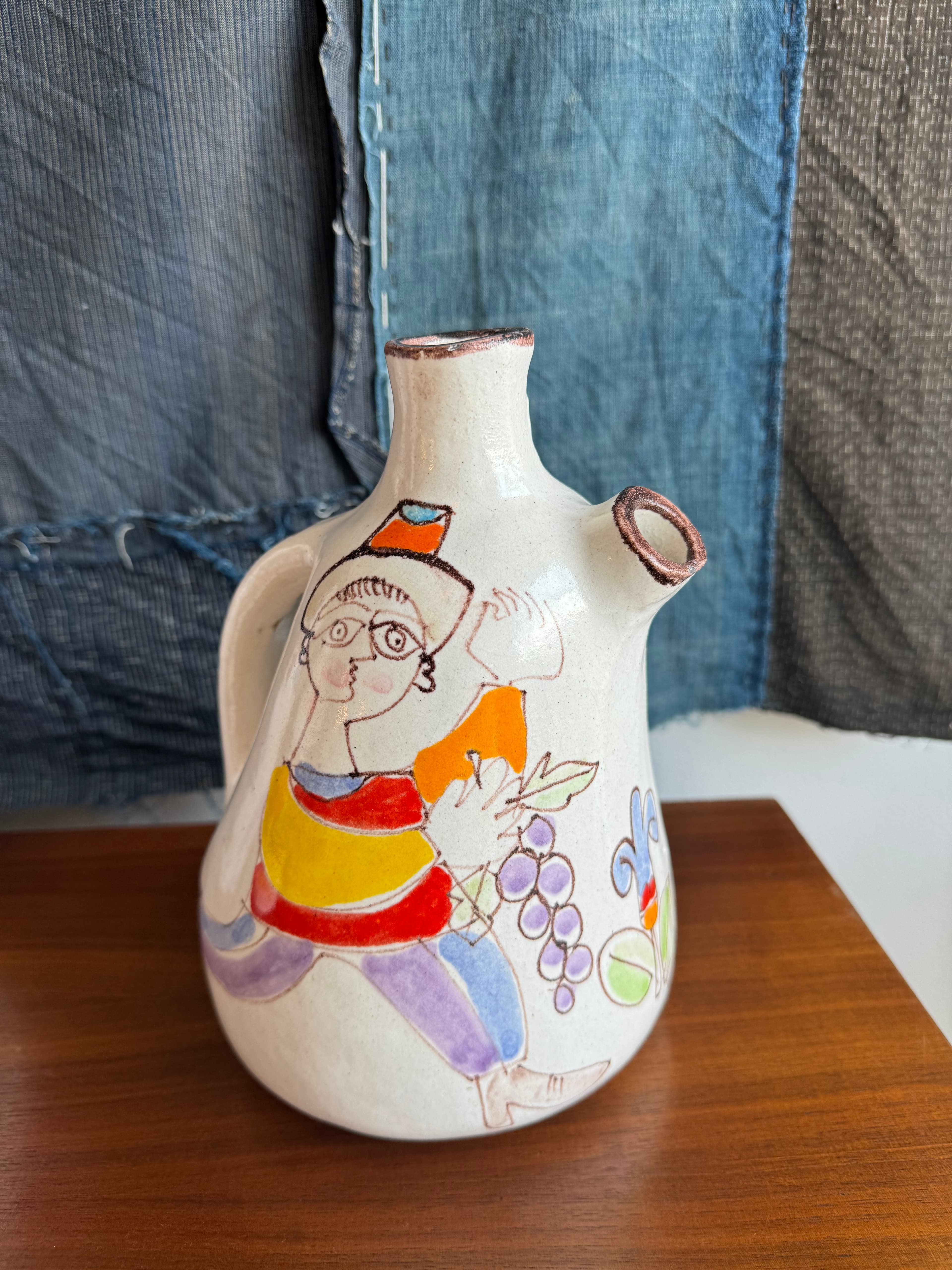 Rare' Farmers with Grapes' handpainted pitcher - Giovanni De Simone