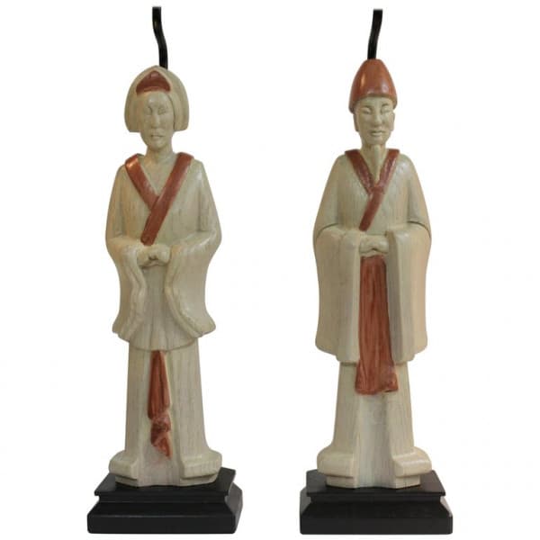 Pair of Wood Asian Lamps | Ventura