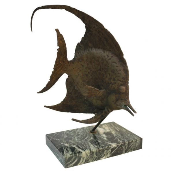 Bronze Fish Sculpture on Marble Base by G. TATE | Ventura