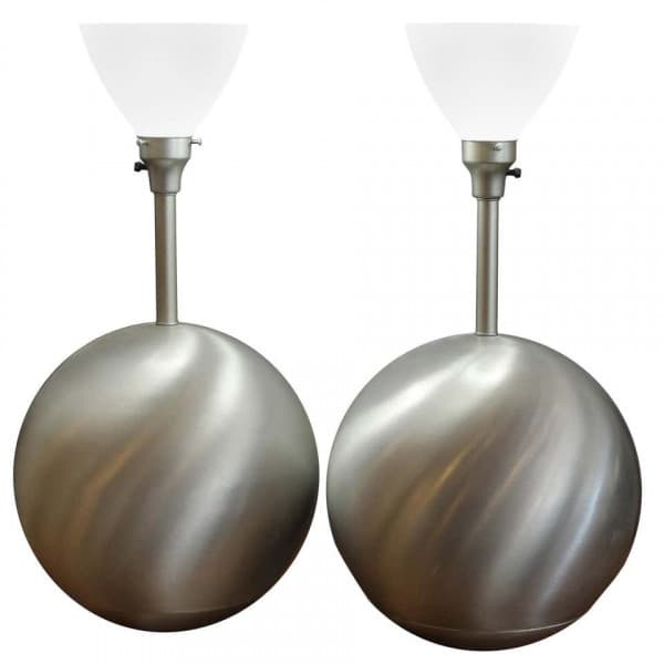 Pair of Aluminum Sphere Lamps by Raymor (circa 1940s) | Ventura