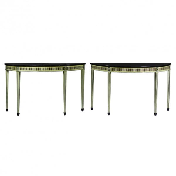 Pair of Maitland Smith Demilunes, Hand Painted Faux Finish | Ventura