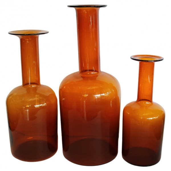 Three Amber Bottles by Otto Bauer for Holmegaard, Denmark | Ventura