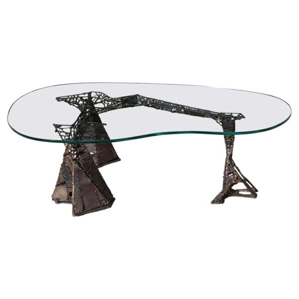 Stunning Brutalist Steel and Wire Architectural Cocktail Table | Ventura