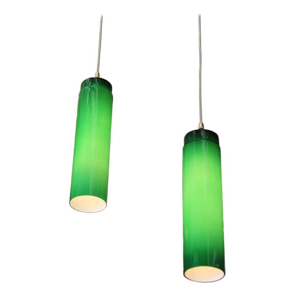 Pair of Green Cased Glass Pendants, Made in France | Ventura