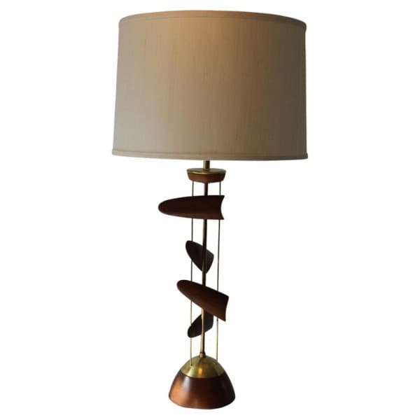 Sculptural Wood and Brass Lamp attributed to Leo Amino | Ventura