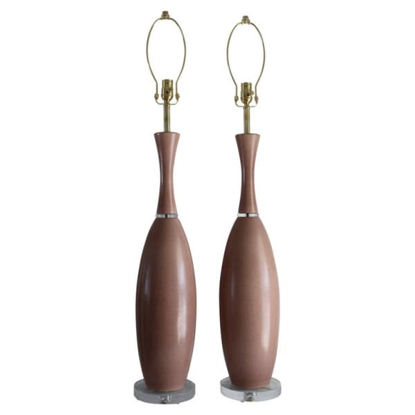 Pair of Mauve Ceramic and Lucite Table Lamps | Ventura