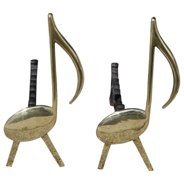 Pair of Brass and Cast Iron Musical Note Andirons | Ventura