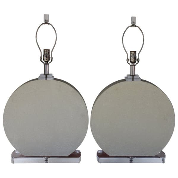Pair of Circular Ceramic and Lucite Lamps | Ventura