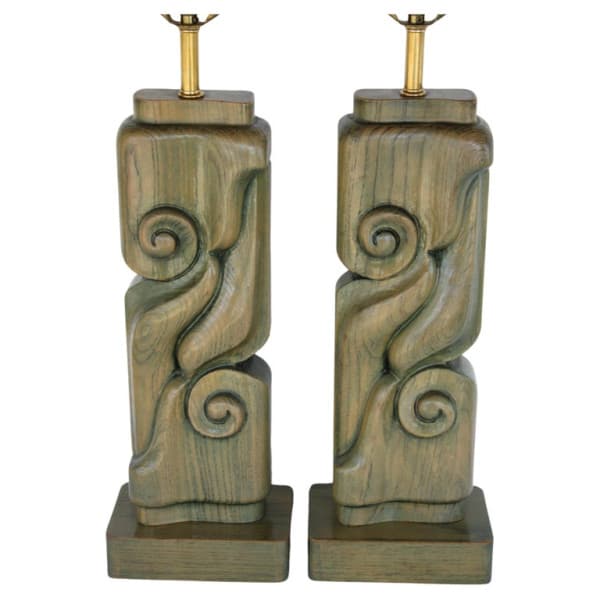 Pair of Cerused Wood Abstract Table Lamps | Ventura