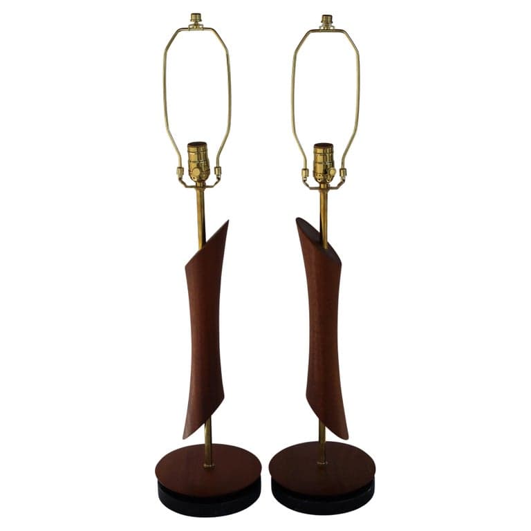 Pair of Lathe Cut Walnut Lamps on Marble Bases (circa 1950s) | Ventura