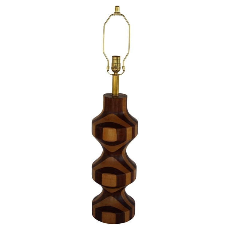 Folk Art Parquetry Carved Wood Lamp (circa 1960s) | Ventura
