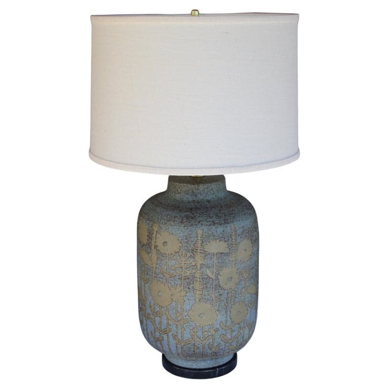 Ceramic Table Lamp on Marble Base, signed ITALY (circa 1950s) | Ventura