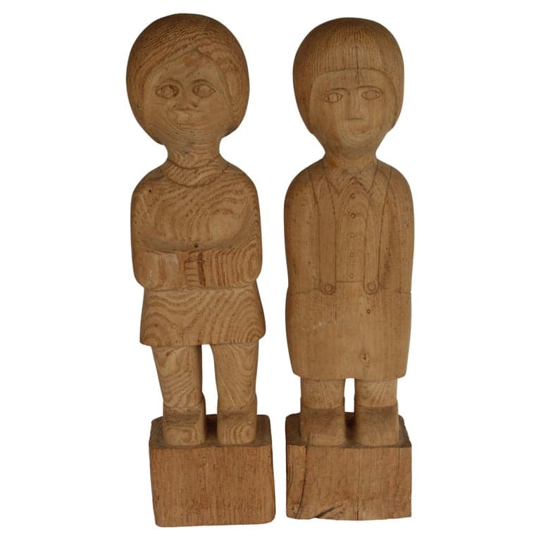 Hand-Carved Folk Art Sculptures of Man and Woman (circa 1950s) | Ventura