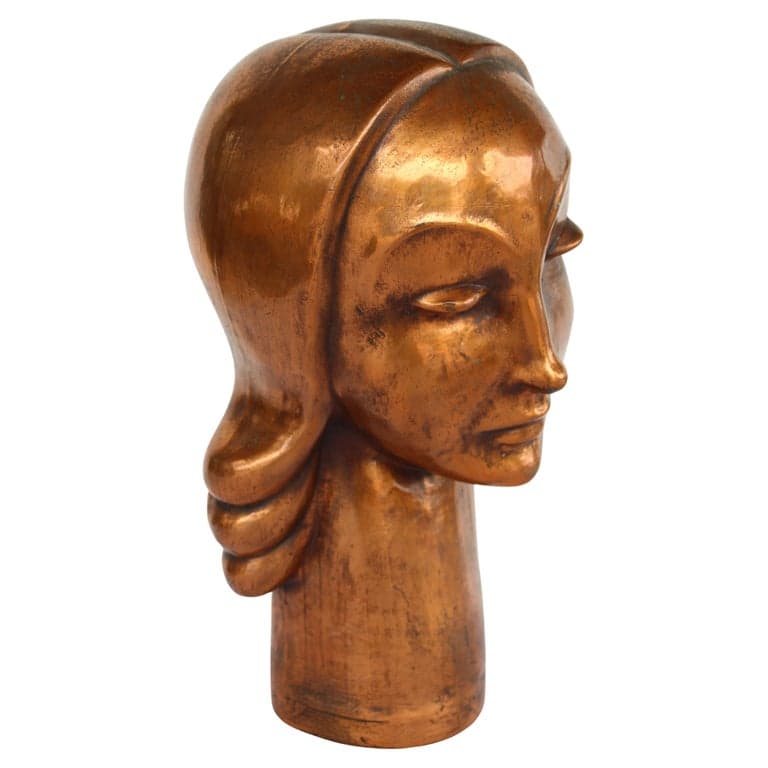 Art Deco Copper Sculpture Female Portrait (circa 1930s) | Ventura