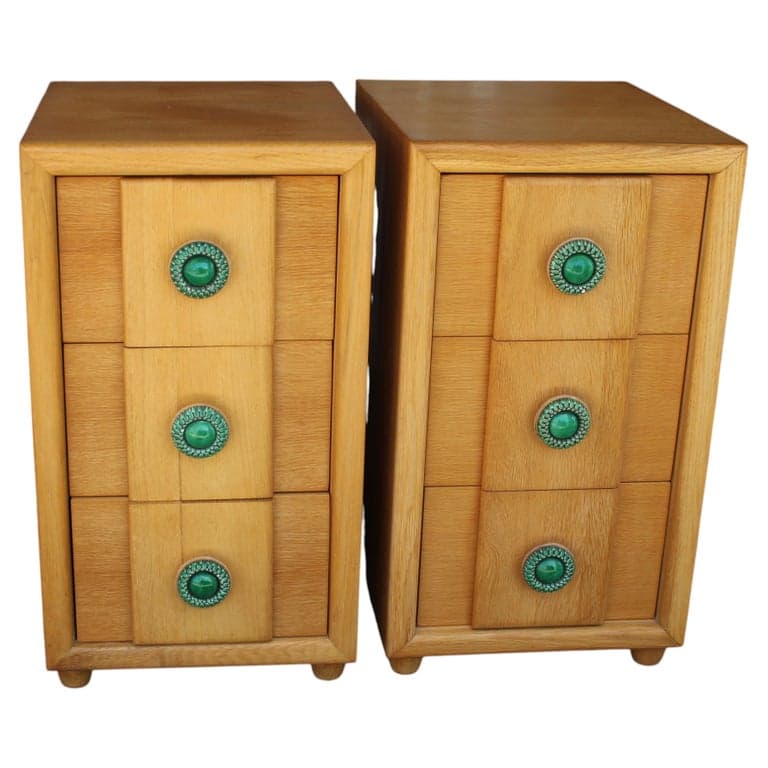 Pair of Nightstands with Green Ceramic Handles by Karpen Furniture by Karpen Furniture (circa 1940s) | Ventura