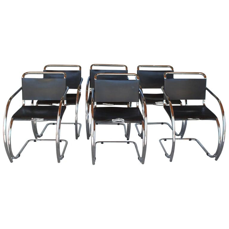 Six MR 20 Black Leather Arm Chairs by Mies van der Rohe by Mies van der Rohe (circa 1970s/80s) | Ventura