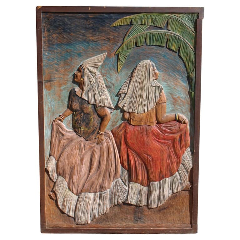 Hand-Carved Wood Panel “Two Ninas” by Jose Sevill, Folk Art, 1950s (Circa 1950s) | Ventura