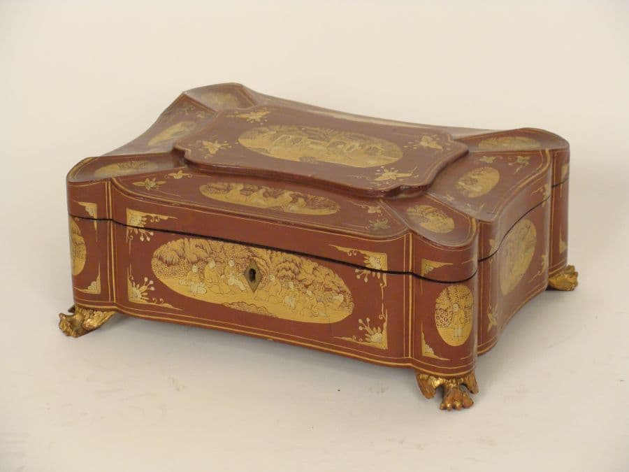 Chinese red lacquer sewing box