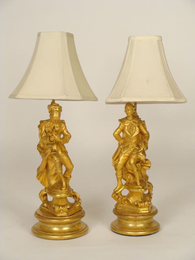 Pair of gilt wood figural lamps