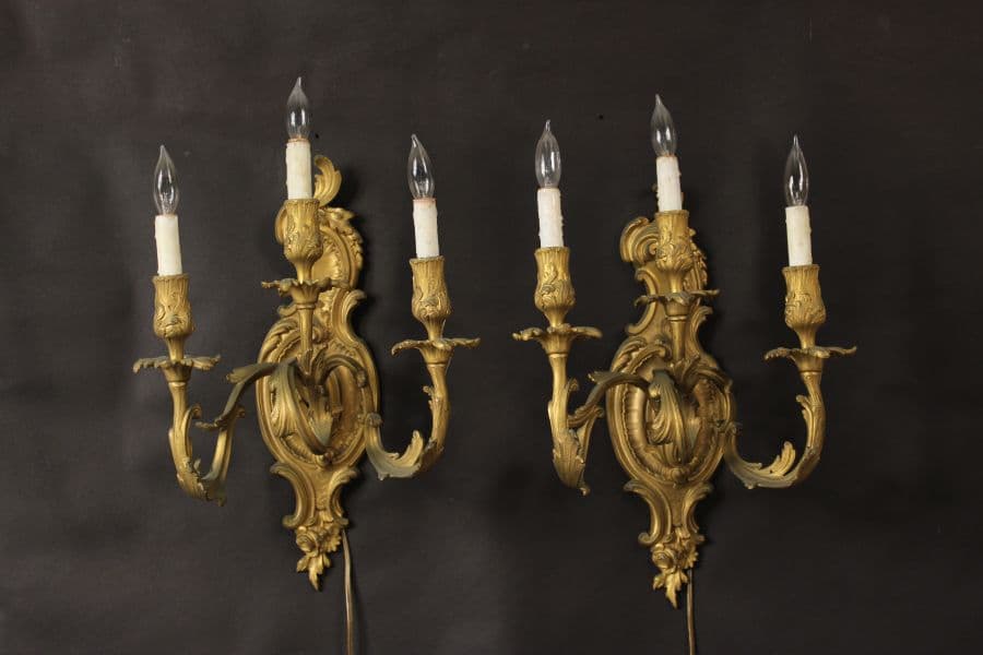 Pair of Louis XV style gilt bronze wall sconces
