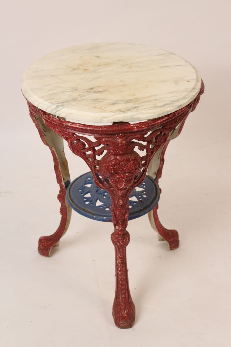 Iron garden table with marble top