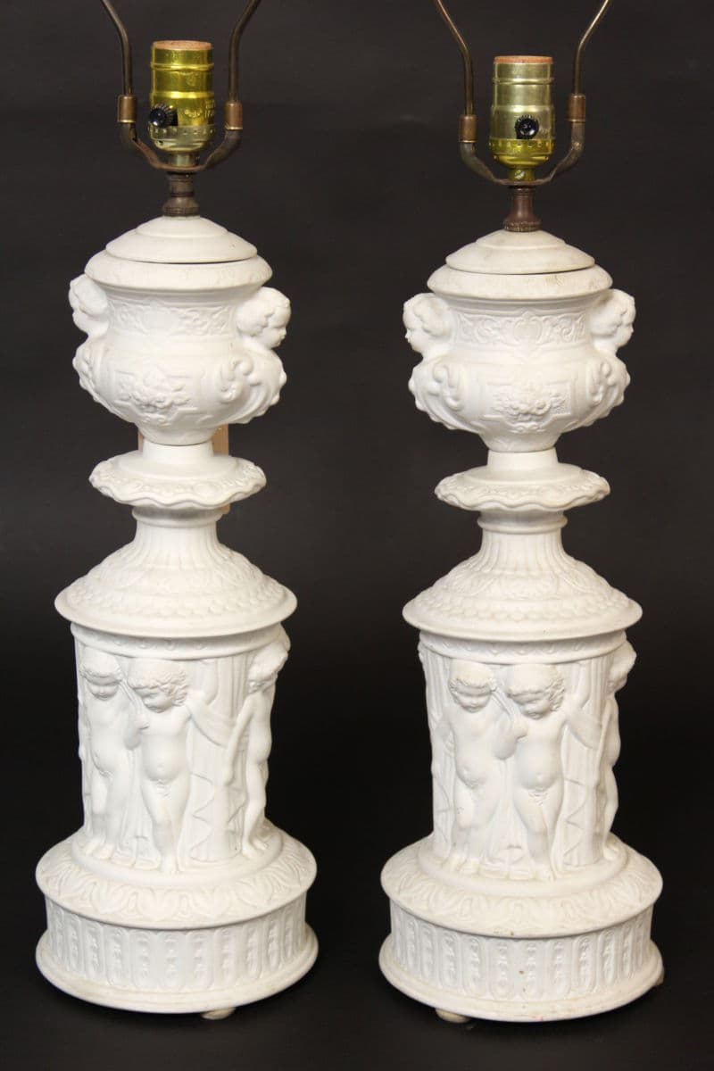 Pair of Dresden bisque lamp bases