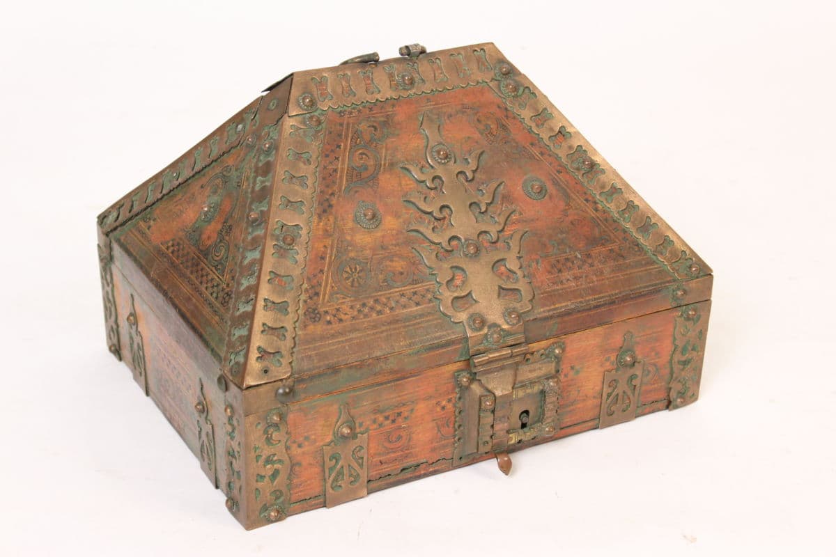 Painted box with brass mounts from India