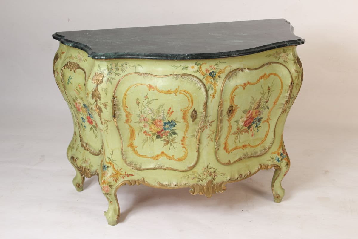 Italian Louis XV style painted bombe two door cabinet