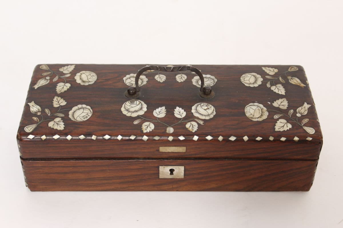 Rosewood box with mother of pearl inlay