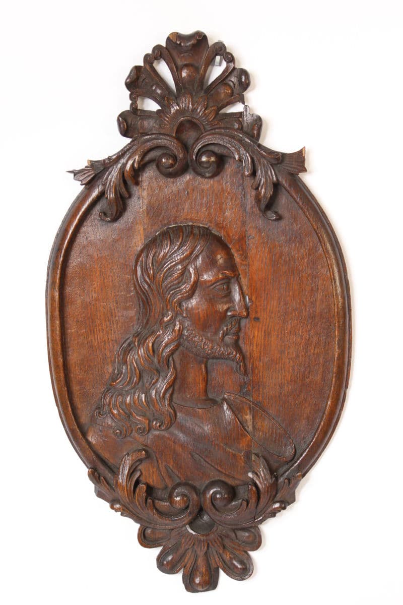 Antique wood carved profile plaque