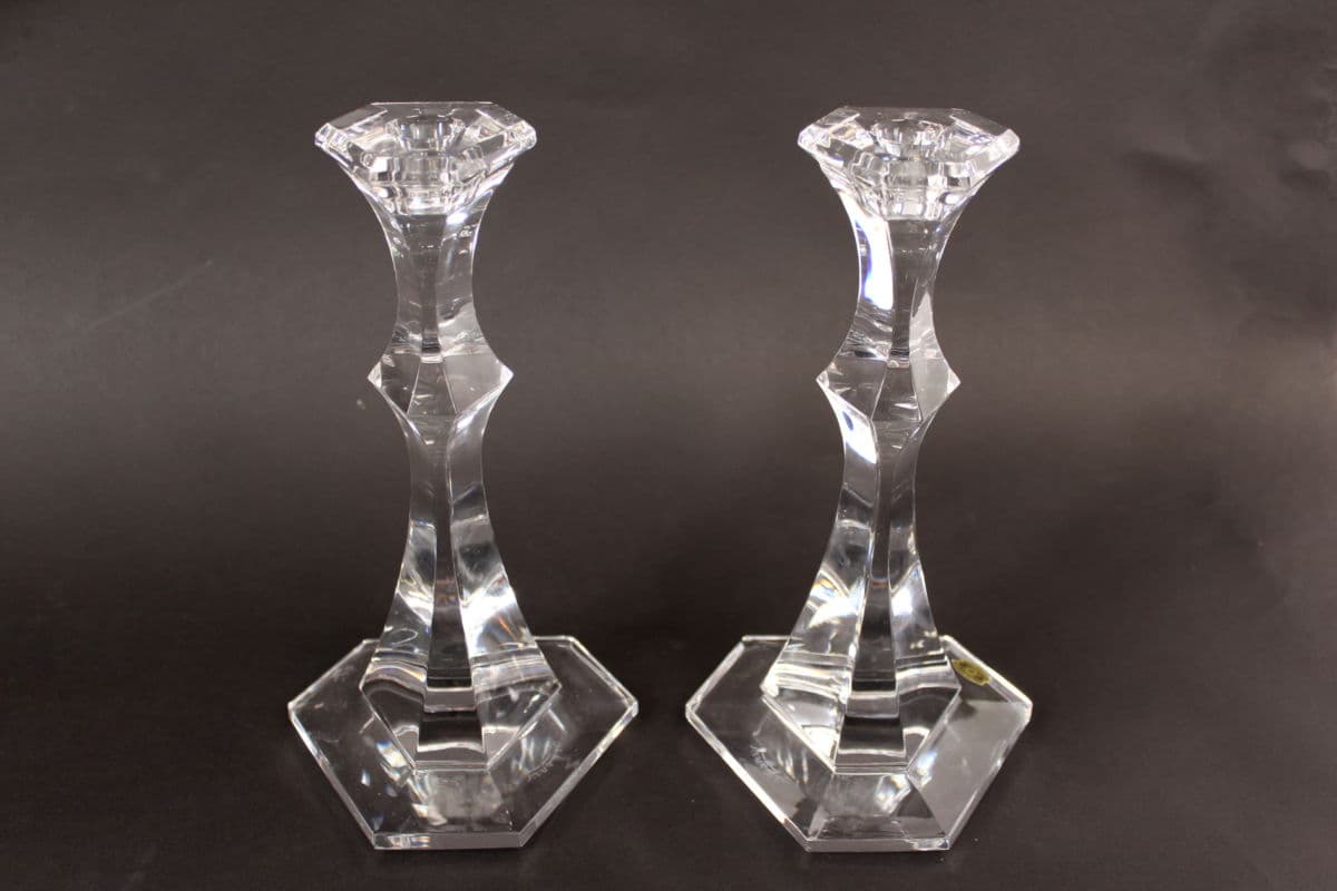 Pair of Val St Lambert crystal candlesticks