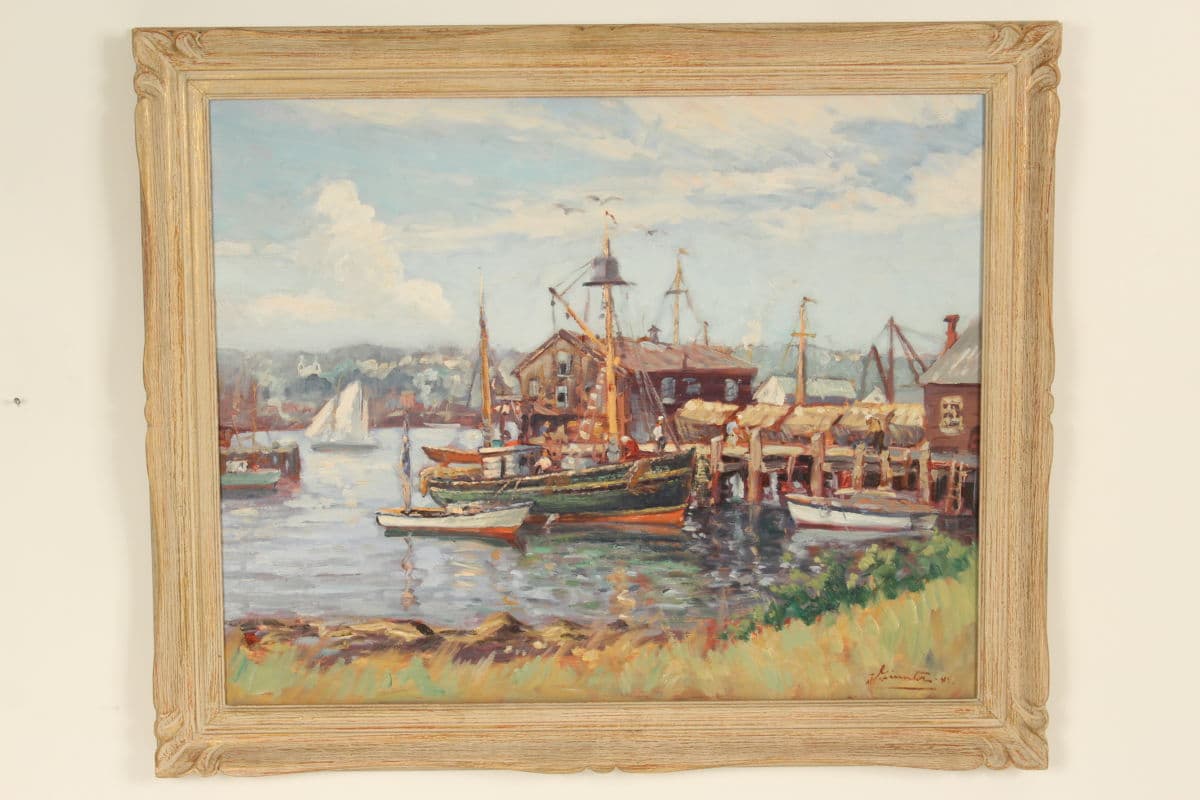 Colorful harbor painting by Canadian artist Joseph Giunta
