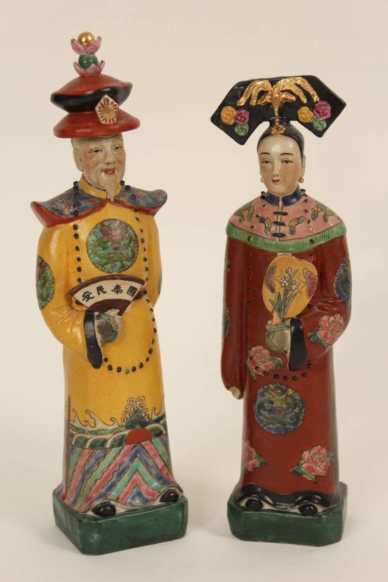 Pair of Chinese polychrome decorated figures