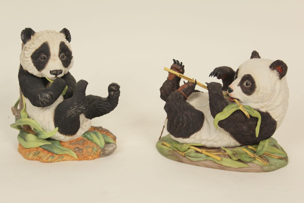 Pair of Boehm painted bisque porcelain baby panda bears