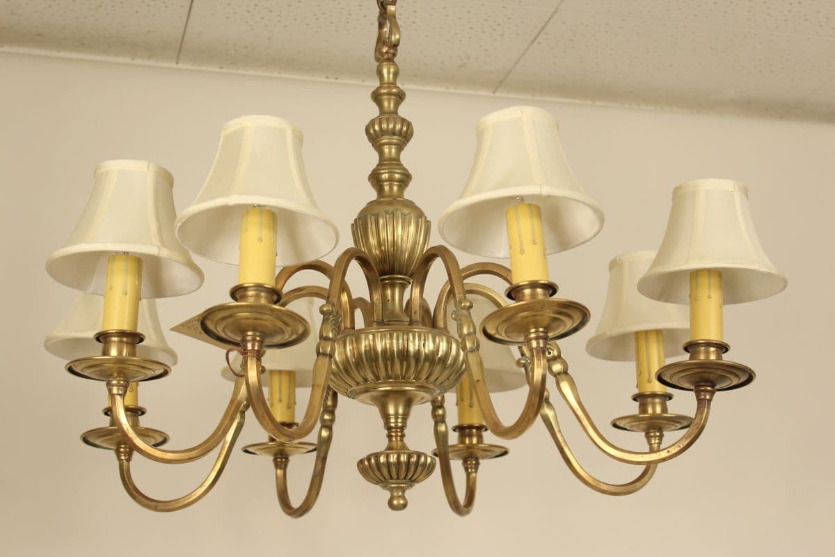 Baroque style 8 light brass chandelier