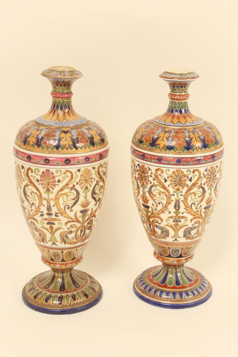 Pair of enameled faience vases