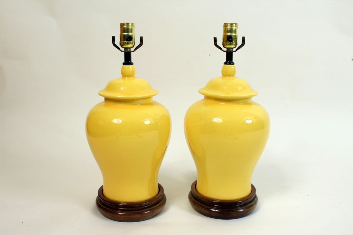 Pair of yellow glazed table lamps