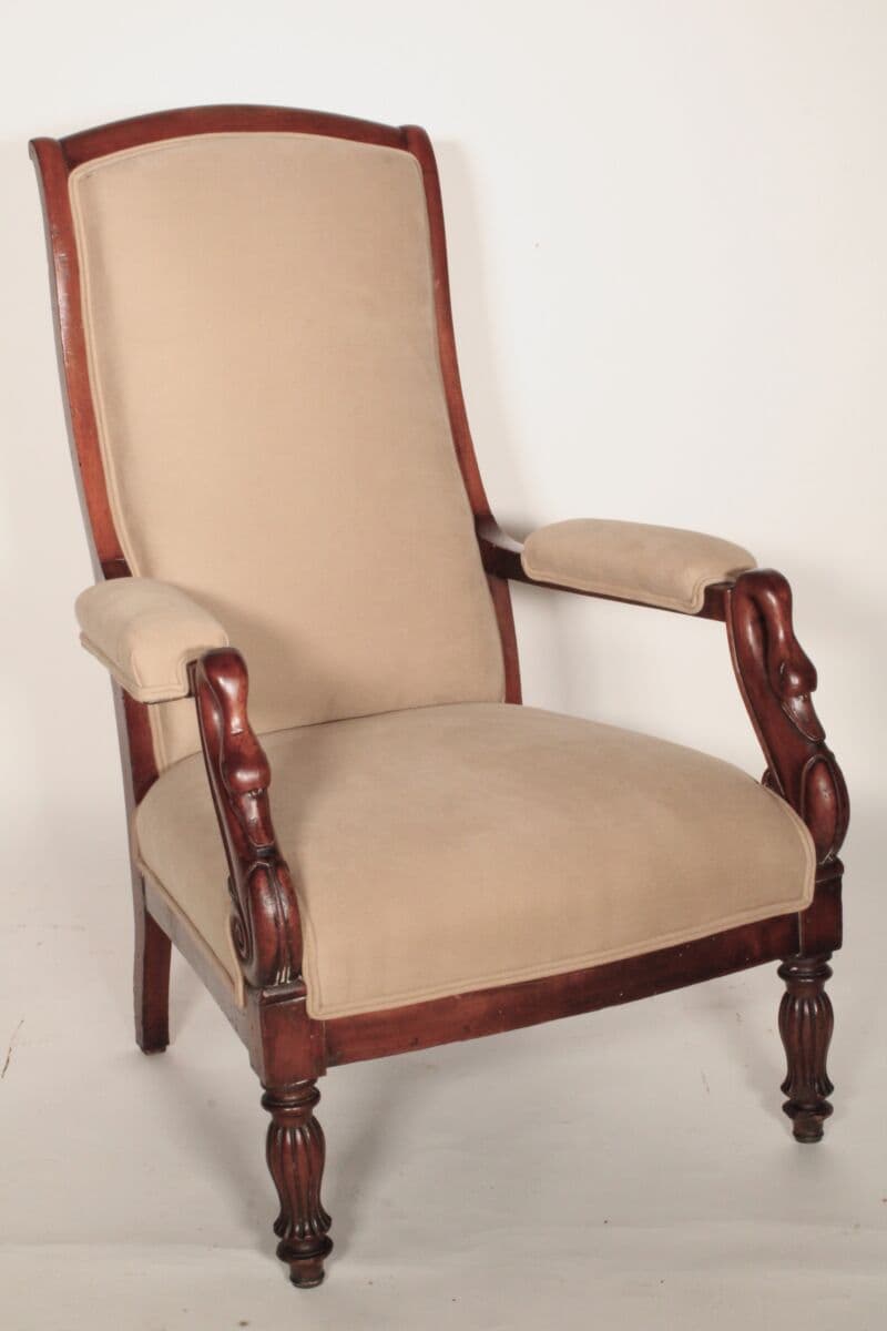 Restoration mahogany tall back armchair