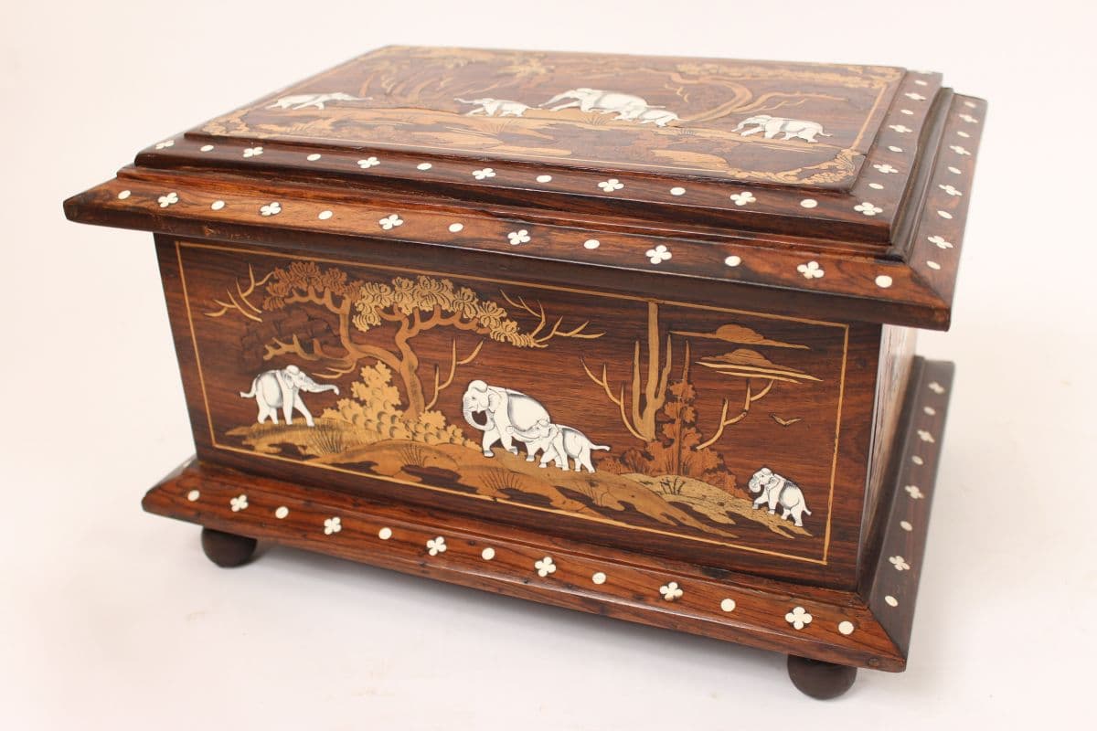 Rosewood box with bone inlay