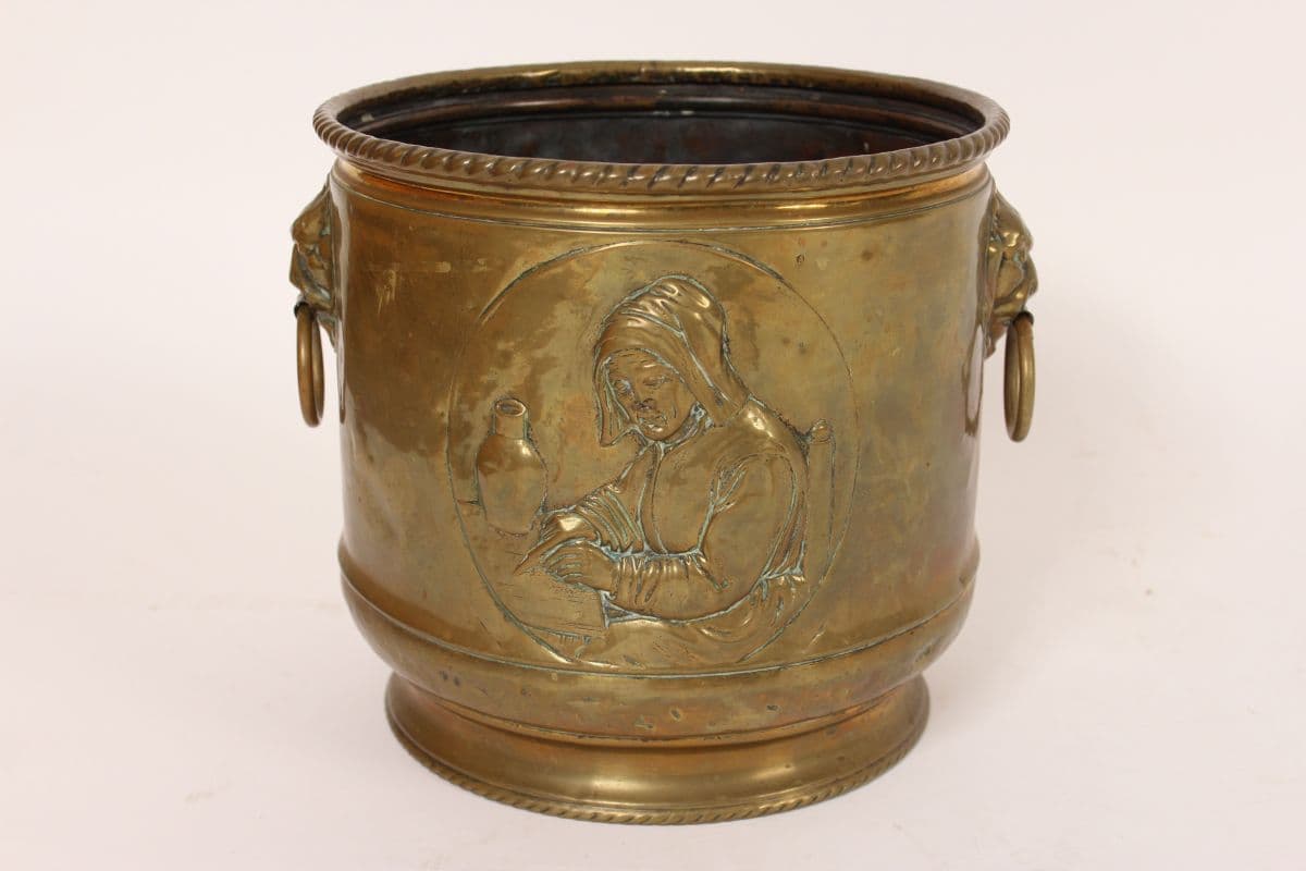 19th century brass repousse planter